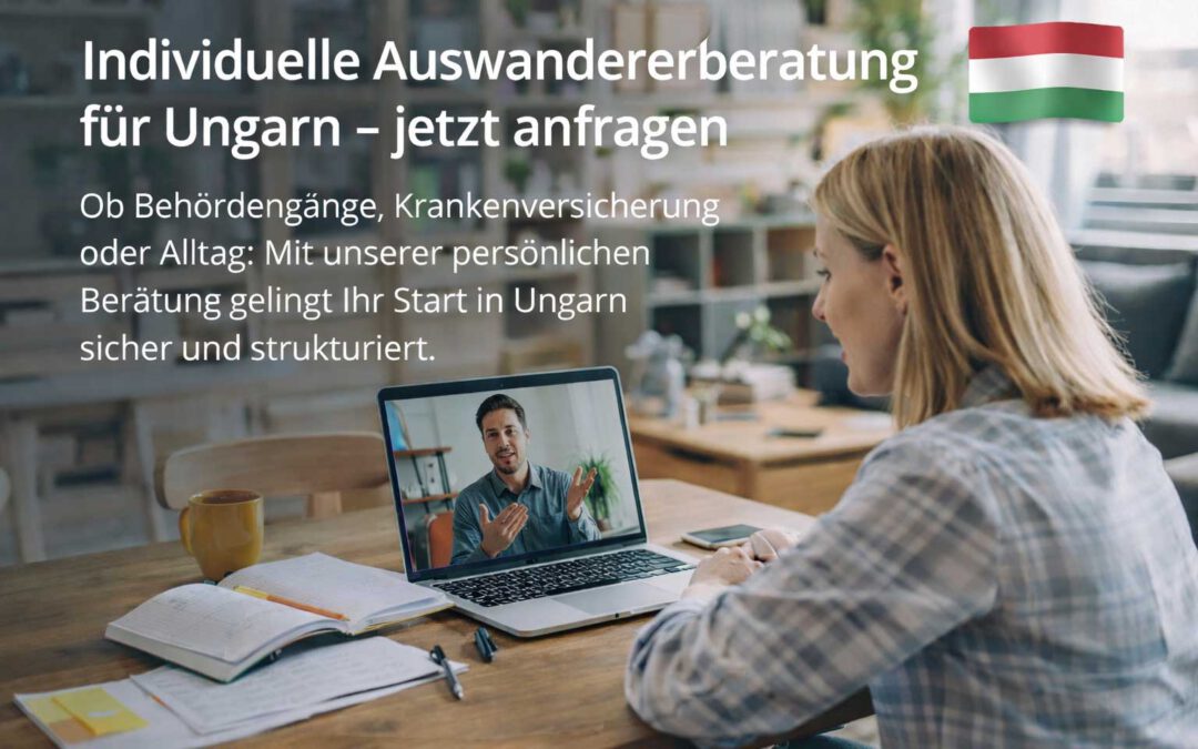 Symbolbild zur Auswanderung nach Ungarn mit Icons für Beratung, Behördenhilfe und Alltagsintegration ohne Handlungsaufruf