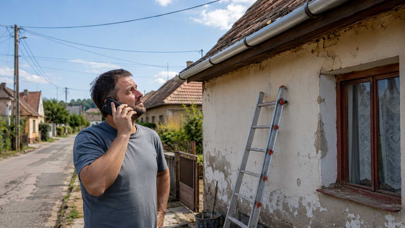 Auswandern nach Ungarn – Mann telefoniert wegen Reparaturen an einem alten Haus im Komitat Somogy 