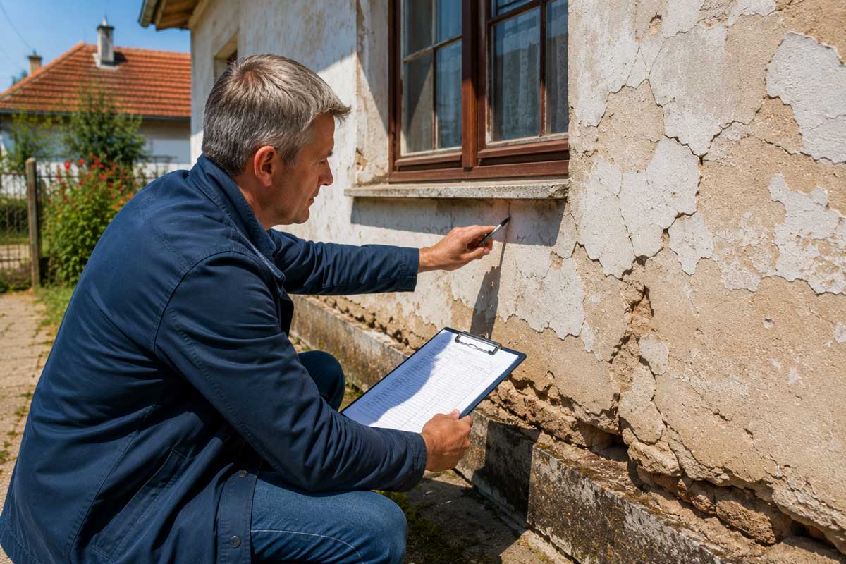 Baugutachter Ungarn Hauskauf Prüfung – Fachliche Kontrolle eines älteren Hauses in Ungarn vor dem Immobilienkauf.